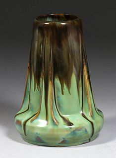 Fulper Pottery Green Flambe Buttress Vase c1910s