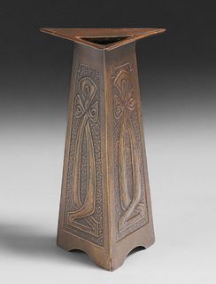 Scottish Arts & Crafts Hammered Brass Triangular Vase c1910s