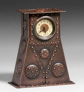 Secessionist Arts & Crafts Hammered Copper Clock c1905