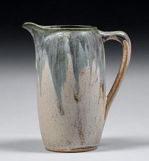 Denbac PotteryÂ - French Microcrystalline Green & Grey Drip Pitcher c1910s