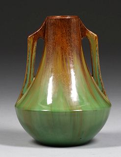Fulper PotteryÂ Two-Handle Copperdust Green Flambe Vase c1910s