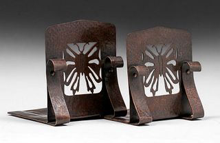 Arts & Crafts Hammered Copper Butterfly Cutout Bookends c1910s