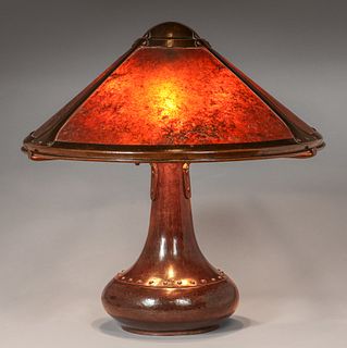 Dirk van Erp Hammered Copper & Mica Rivetbase Lamp c1913-1914