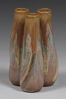 Denbac Pottery - French Crystalline Triple Vase c1910