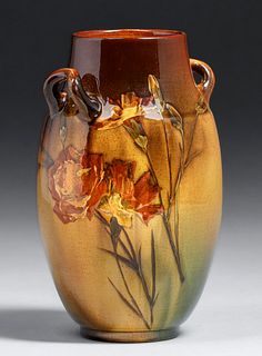 Rookwood Pottery Harriet E. WilcoxÂ Two-Handled Standard Glaze Lillies Vase 1891