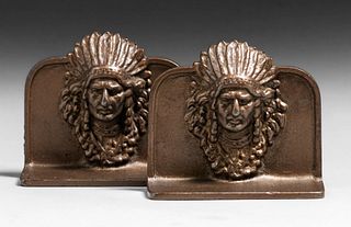 Native American Cast Metal Bookends c1920s