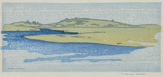 Arthur Wesley Dow Color Woodcut "in Ipswich Marshes" c1910