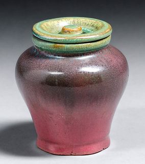 Rafco - Fulper Pottery Green & Famile Rose Covered Vase c1920s