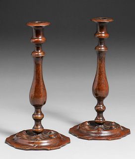 Early Chicago Arts & Crafts Brass Candlesticks c1905