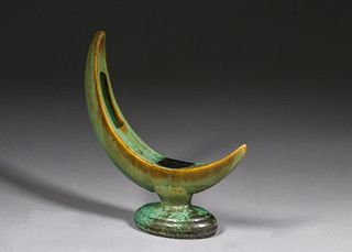 Fulper Pottery Crescent Moon-Shaped Cucumber Green Vase c1920