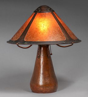 Dirk van Erp Hammered Copper & Mica Lamp c1911-1912