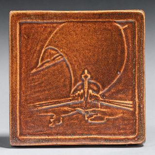 Marblehead Pottery Galleon Ship Tile c1910s