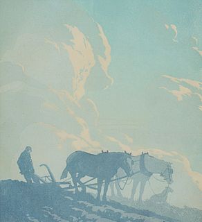 Ernest W. WatsonÂ Color Linocut "Rest on the Hill" 1922