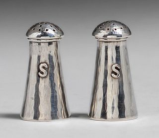 Lebolt - Chicago Hammered Sterling Silver Salt Shakers c1910s