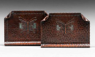 Early Craftsman Studios - Brooklyn, NY Hammered Copper Butterfly Bookends c1917-1920