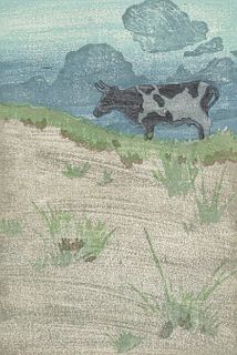 Arthur Wesley Dow Color Woodcut "Among the Sand Hills" c1918