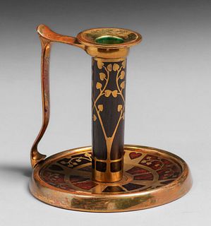 Erhard & Sohne - German Arts & Crafts Mahogany & Brass Candlestick c1905