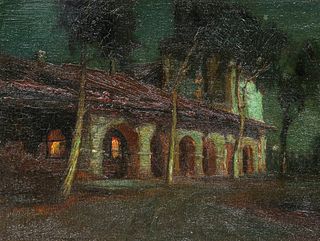 Benigino Yamero Ruiz (1880-1929) Nocturnal Santa Barbara Mission c1910