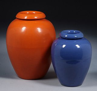 BauerÂ 15"h Orange Oil Jar c1920s