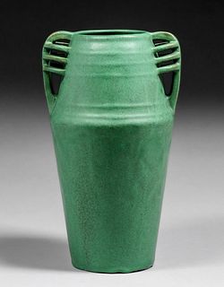 Weller Pottery Matte Green Two-Handled Vase c1910