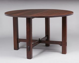 Large Gustav Stickley 50"d Library Table c1910