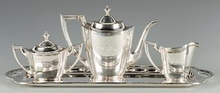 International Sterling Tea Set with silverplate tray