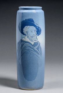 Tall Weller Blue Dickensware Vase c1900s
