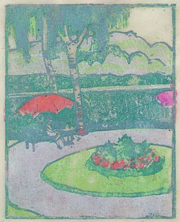 Viola Helen Anderson Color Woodcut "Garden" c1915-1920