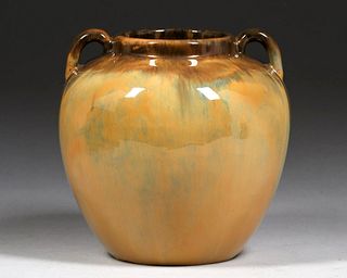 Fulper Pottery Two-Handled Butterscotch Flambe Vase c1910s