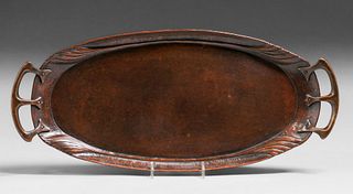 WMF - German Hammered Copper & Brass Two-Handled Serving Tray c1910s