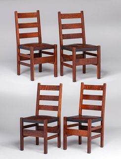 Gustav StickleyÂ #306 1/2 Ladder Back Dining Chairs c1910