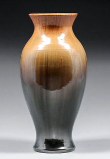 Fulper Pottery Orange & Mirror Black Flambe Vase c1910
