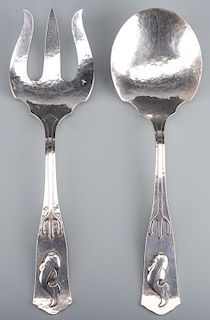Aesthetic Whiting Sterling Serving Fork and Spoon