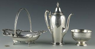 English teapot, basket, & golf bowl