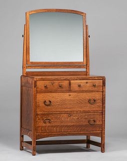 Limbert #476 1/2 Four-Drawer Dresser with Mirror c1910