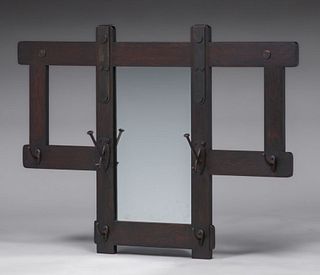 Stickley Brothers Hanging Oak Hall Mirror c1910
