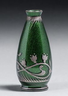 Art Nouveau Silver Overlay Glass Vase c1900s