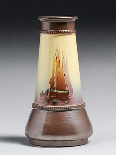 Bretby Pottery Sailboat Vase c1910s