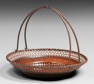 Japanese Meiji Period Arts & Crafts Hand-Woven Copper Basket c1910