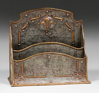 Paul Beau & Co - Montreal, Canada Hammered Iron & Brass Letter Rack c1915-1922