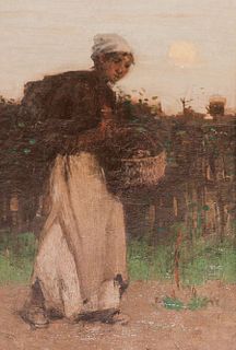 Thomas Austen Brown "The Milkmaid" Scottish Oil Painting c1890s