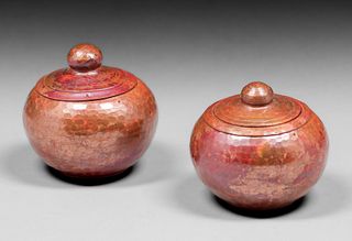 Pair Mexican Hammered Copper Covered Vases c2000
