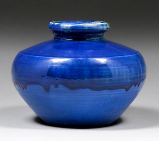 Pewabic Pottery Blue Iridescent Bulbous Vase c1920s