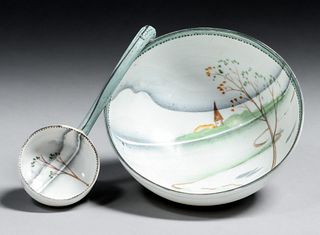 Nippon Japan Porcelain Bowl & Soup Spoon c1920s