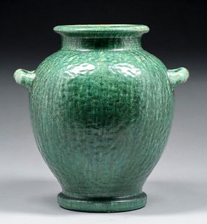 Large Fulper Pottery Cucumber Green Two-Handled Vase c1910s