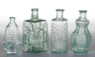 BLOWN-MOLDED FIGURED COMMERCIAL COLOGNE BOTTLES, LOT OF FOUR