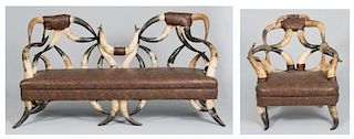 American Steer Horn Couch & Matching Chair