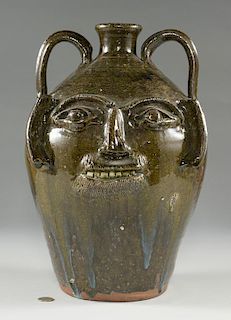 Large Burlon B. Craig folk art pottery face jug