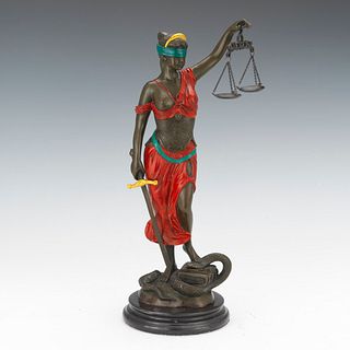 Cold Painted Bronze Sculpture of Lady Justice