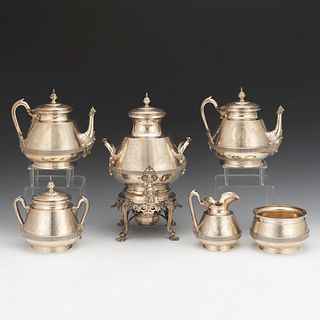 William Bogert &amp; Co. Belle Epoque Sterling Silver Seven-Piece Coffee/Tea Service, Retailed by D. Austin &amp; Sons, New York 